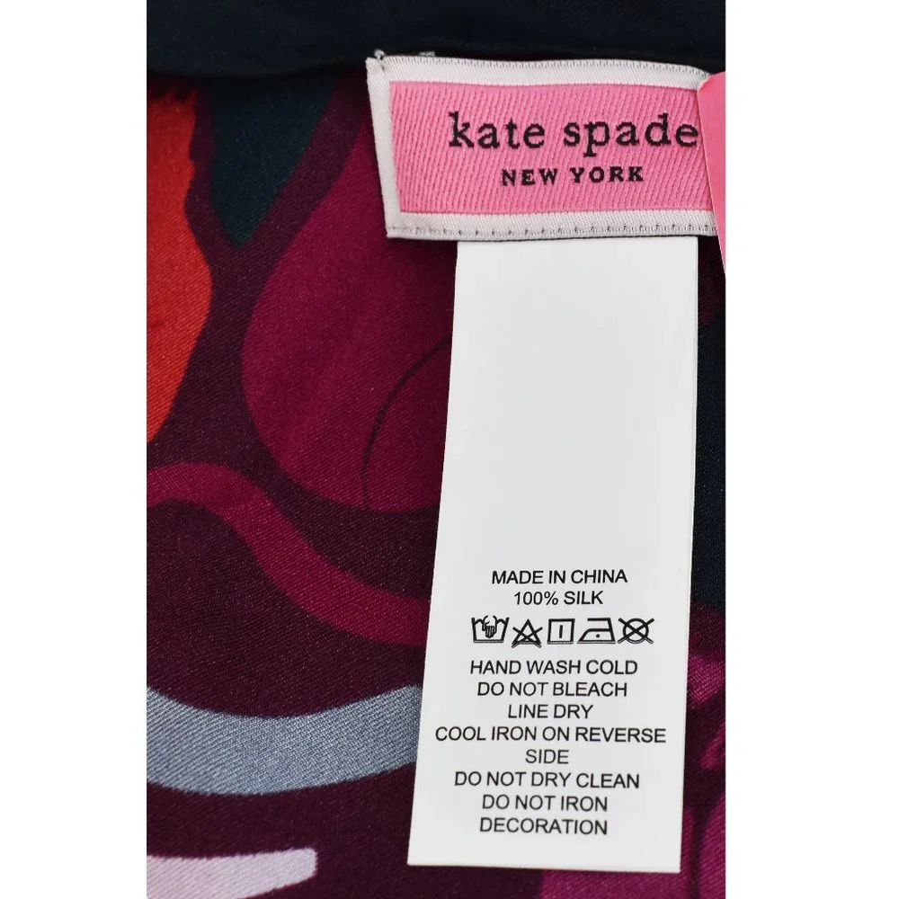 Large long colorful Kate Spade silk scarf, fuchsia panther classy silk scarf